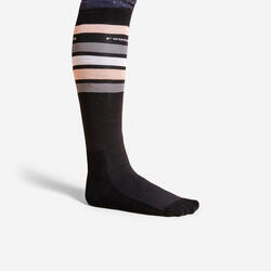 FOUGANZA Yetişkin Binicilik Çorabı - Siyah / Beyaz / Gri Çizgili - SKS100