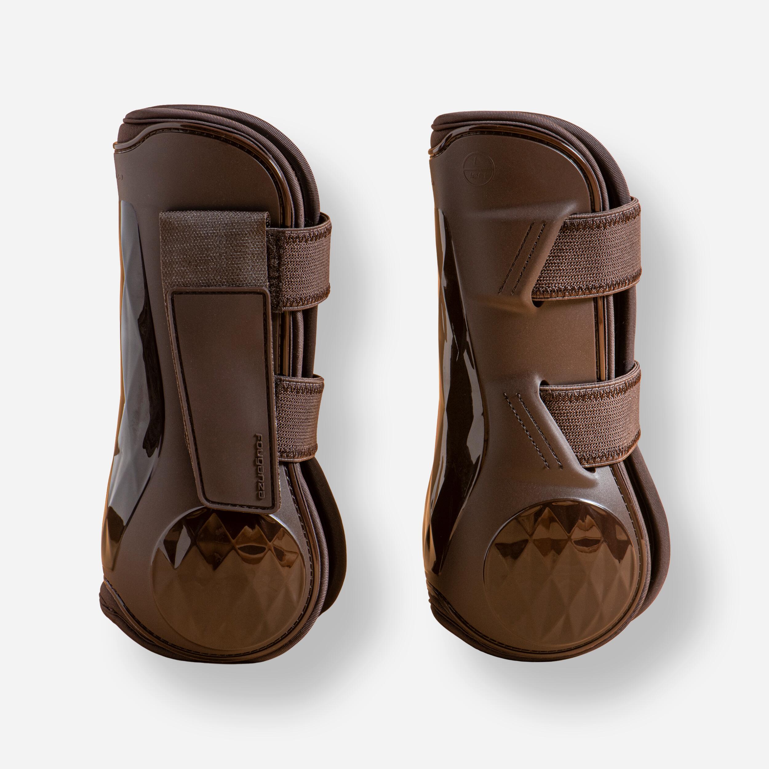 Horse Riding Open Tendon Boots for Horse Pony 500 Jump Brown Twin Pack FOUGANZA Decathlon