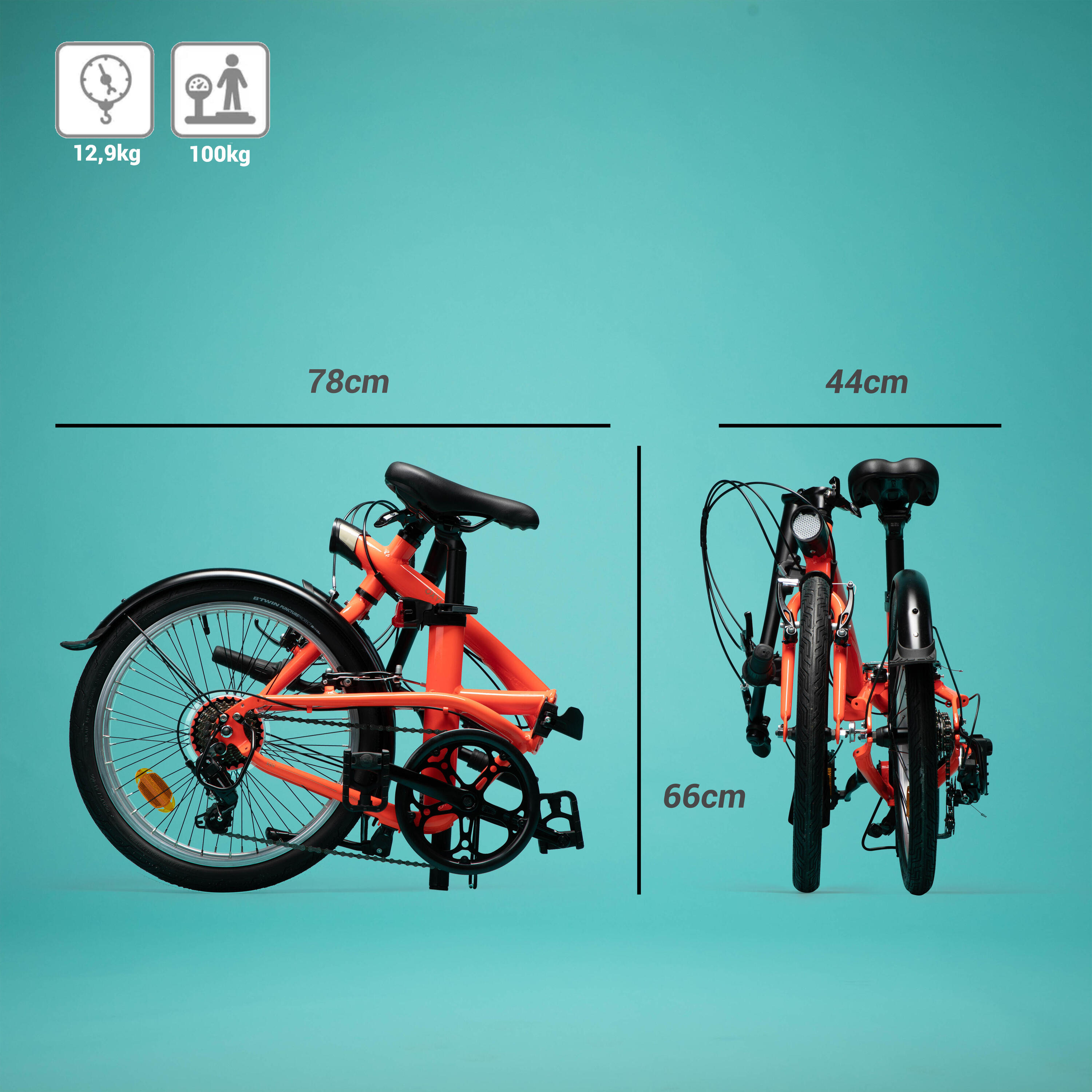 20 Inch FOLDING BIKE btwin 500 - ORANGE 3/22