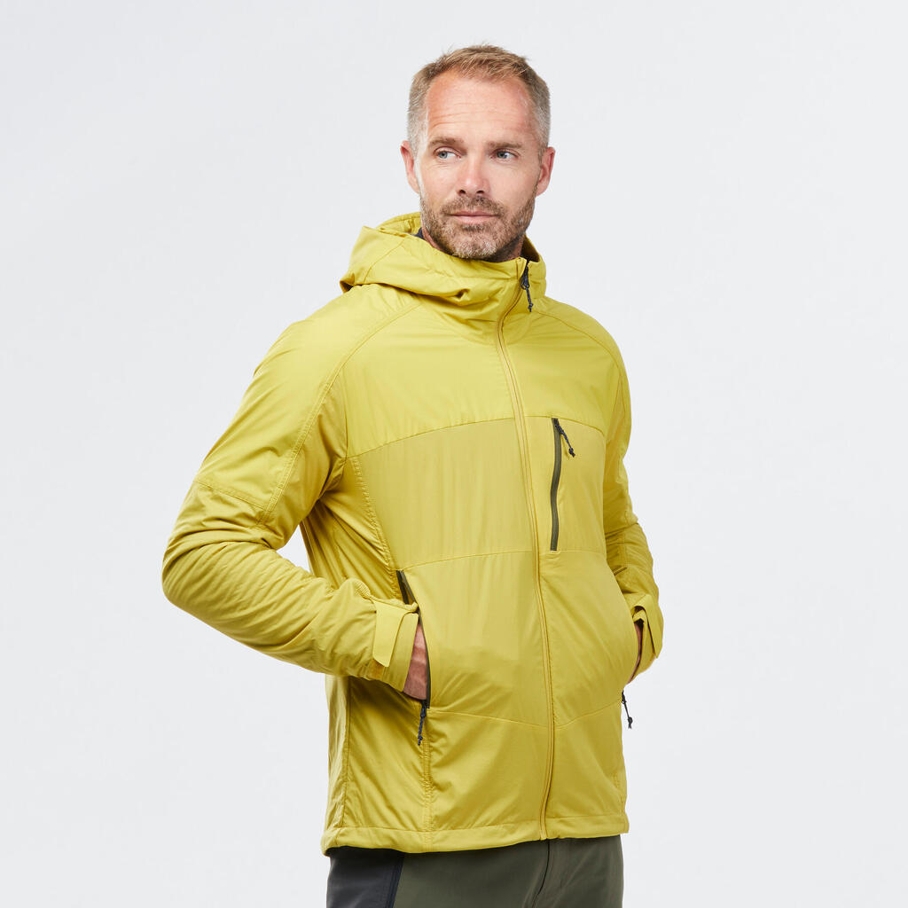 Men's Mountain Trekking Softshell Wind Warm Jacket  | TREK 900 WINDWARM Yellow