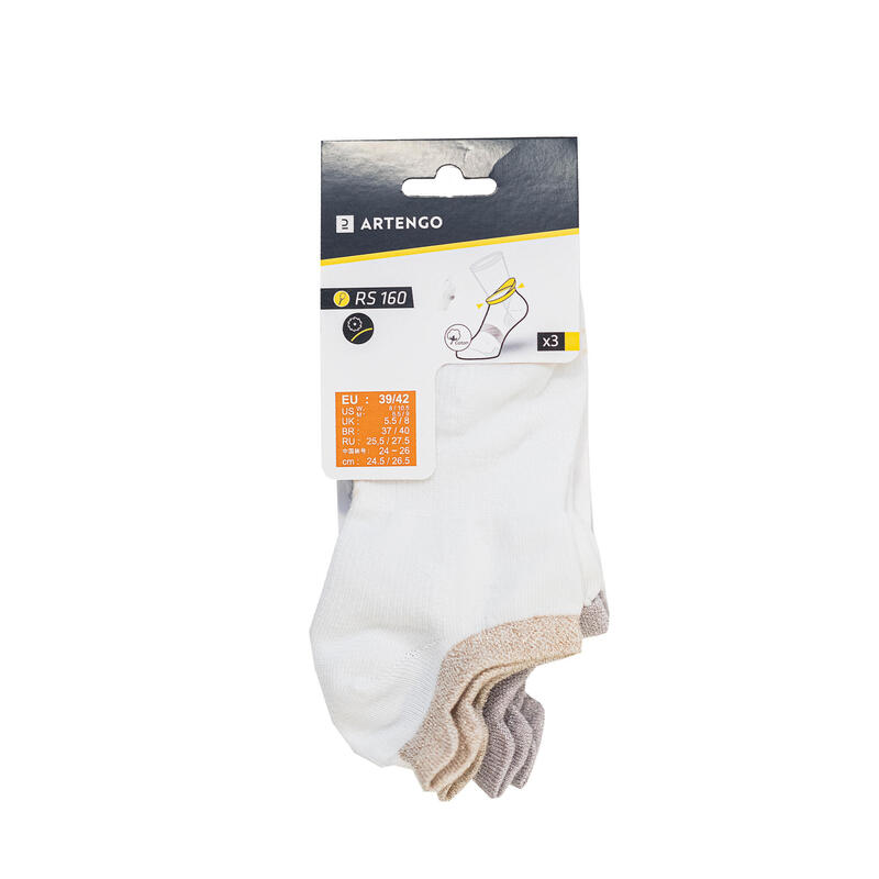 Calcetines cortos de tenis Pack de 3 Artengo RS 160 blanco