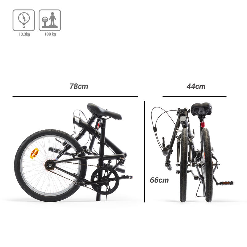 Bicicleta plegable 20 pulgadas 1V Tilt 100 negro