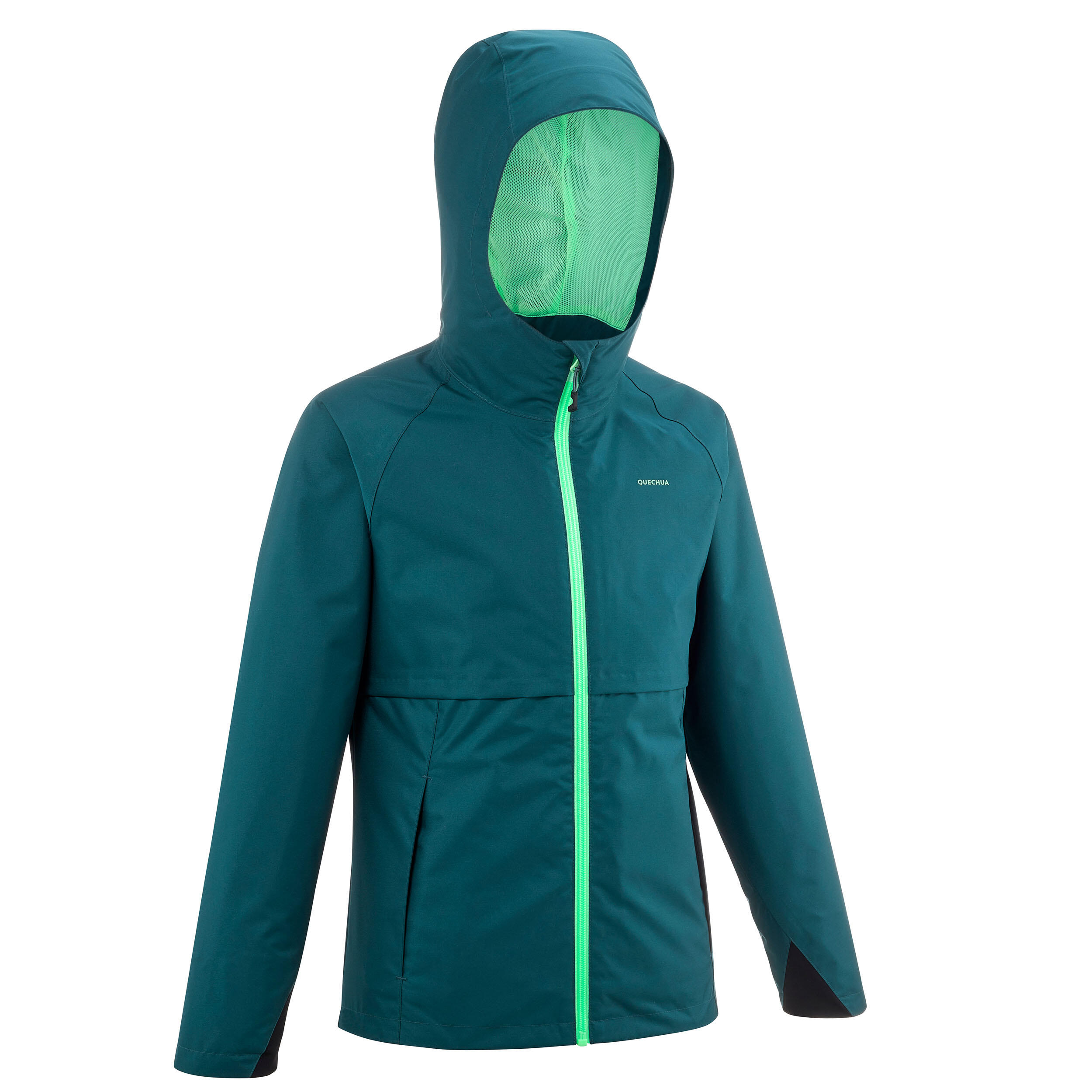 Kids’ Hiking Waterproof Jacket MH500 7-15 Years - green  1/13