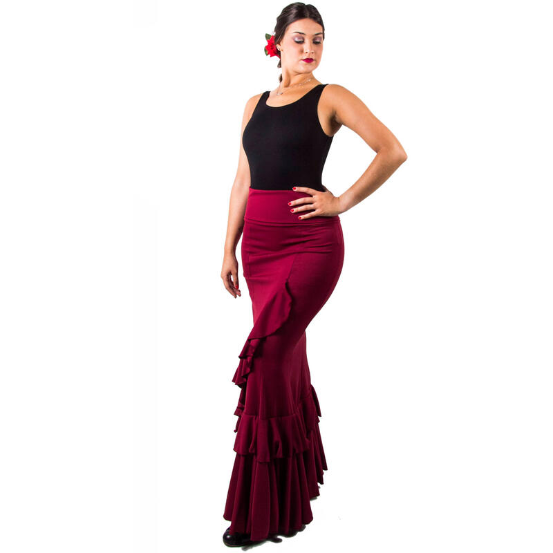 Falda flamenca rociera burdeos cintura alta mujer