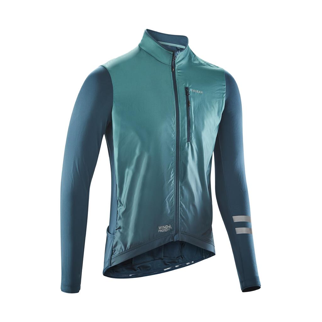 Men's mid-season long-sleeved road cycling jersey rc500 - shield green