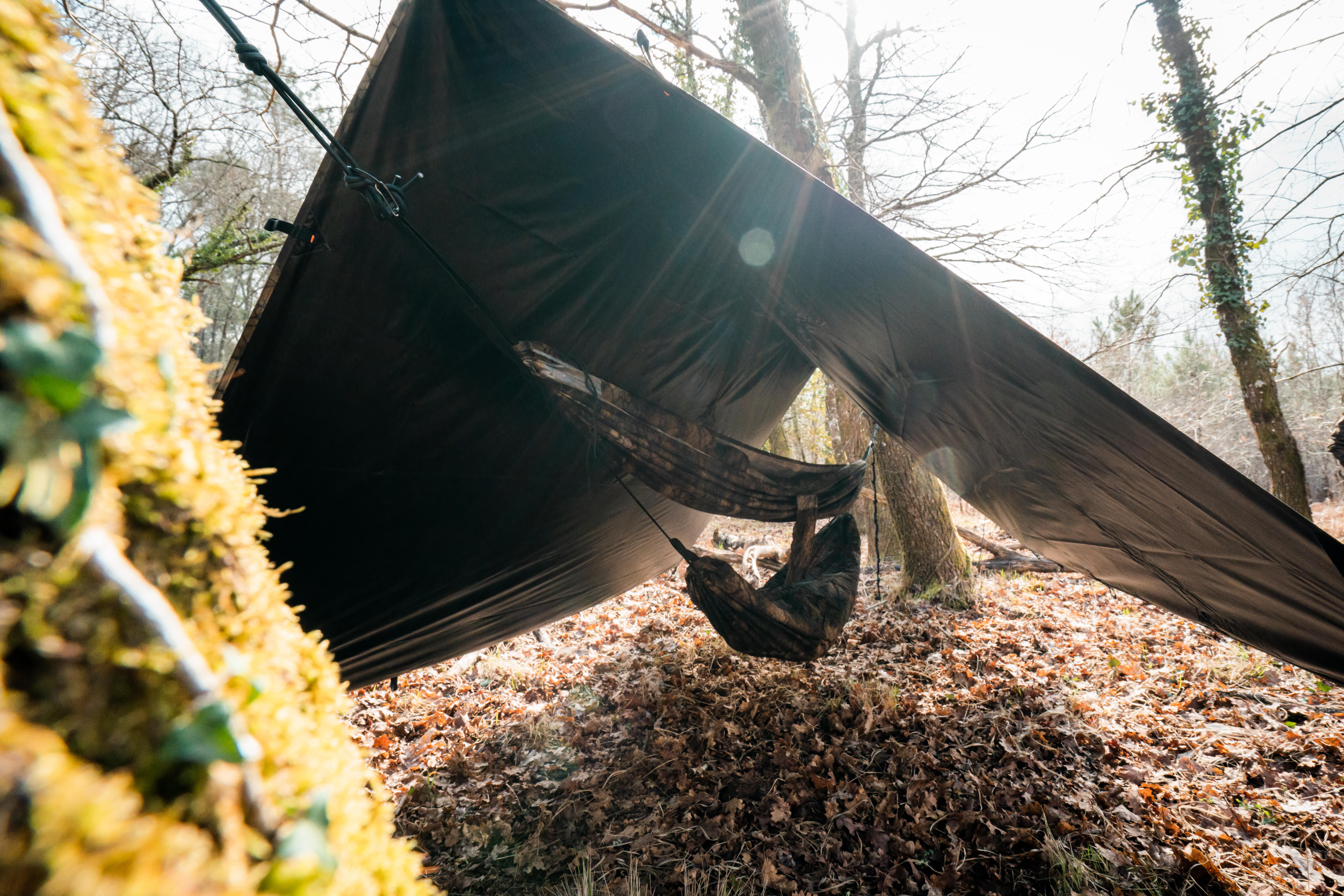 Waterproof Tarp 2.95 m x 2.8 m - Bushcraft Camouflage Furtiv - SOLOGNAC