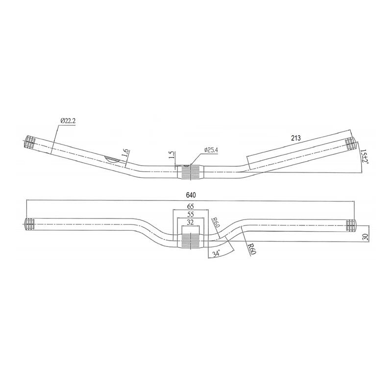 CINTRE VTC 25.4 RISE 30MM - BACK SWEEP 15° - UP SWEEP 6° 640MM ACIER NOIR