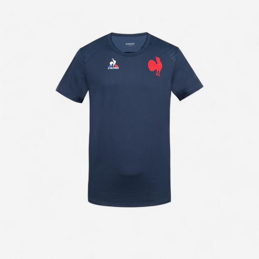 Kids' Rugby Short-Sleeved FFR France Perf Tee 21/22 Shirt - Navy Blue