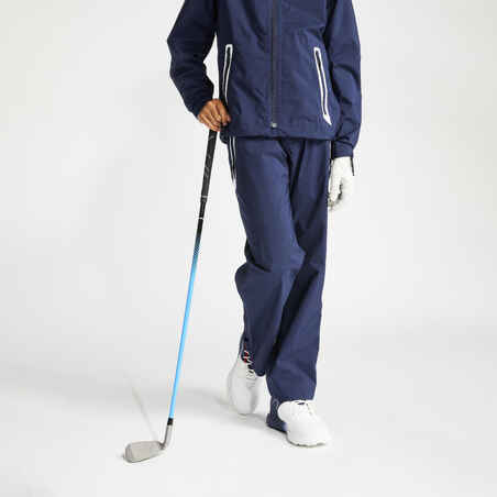 Kids’ golf waterproof rain trousers RW500 navy blue