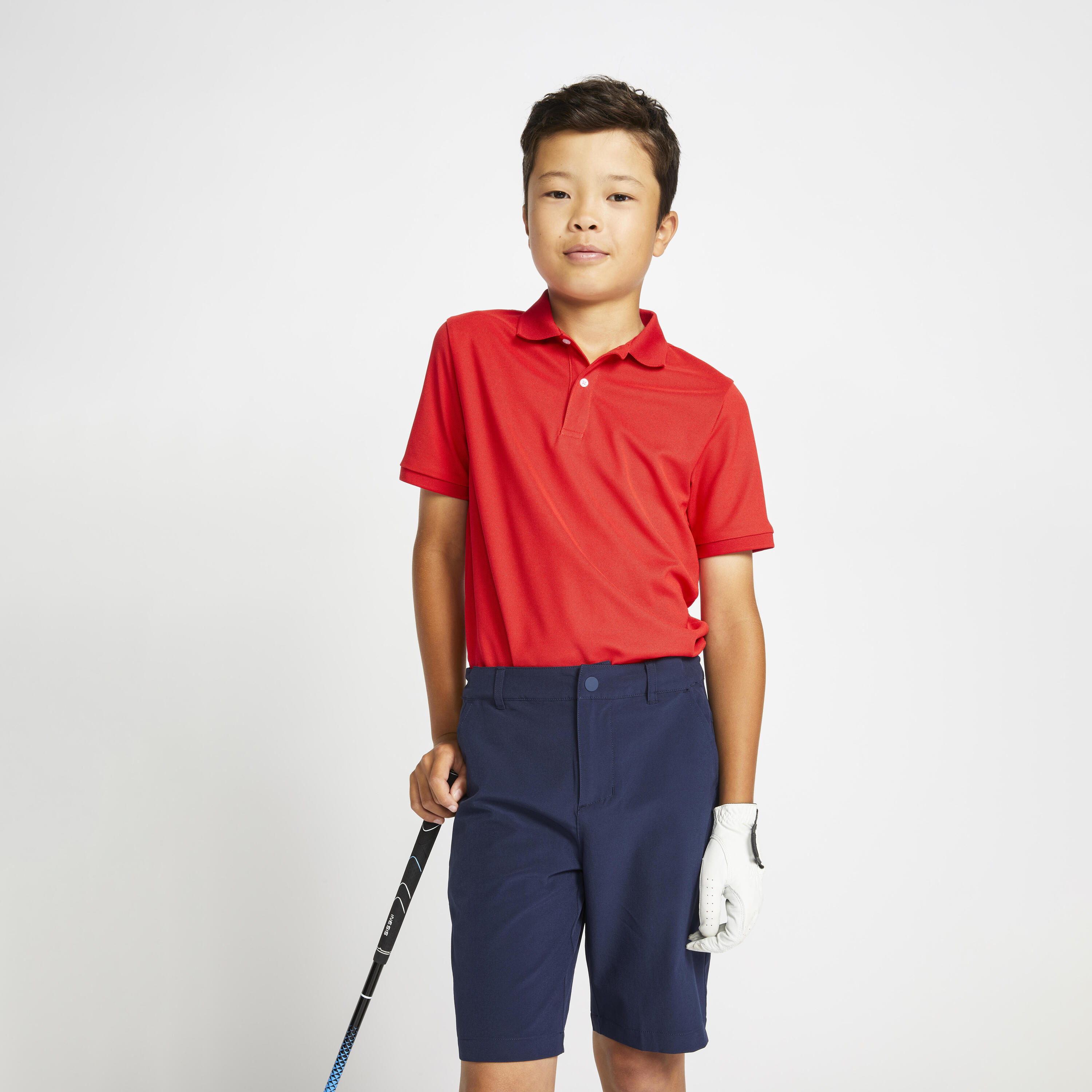 INESIS Kids golf short-sleeved polo shirt MW500 red