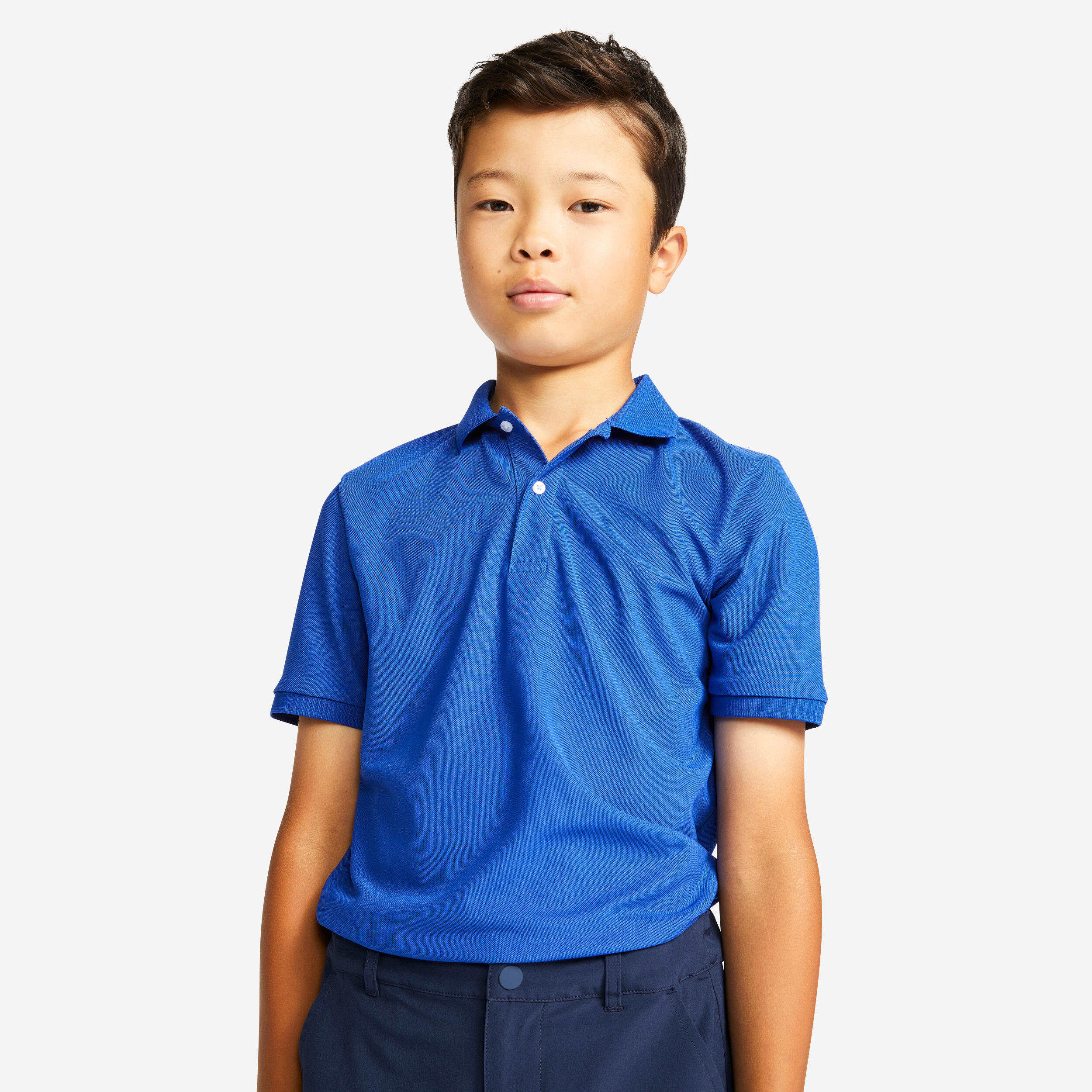 Kids golf short-sleeved polo shirt MW500 indigo blue 1/5