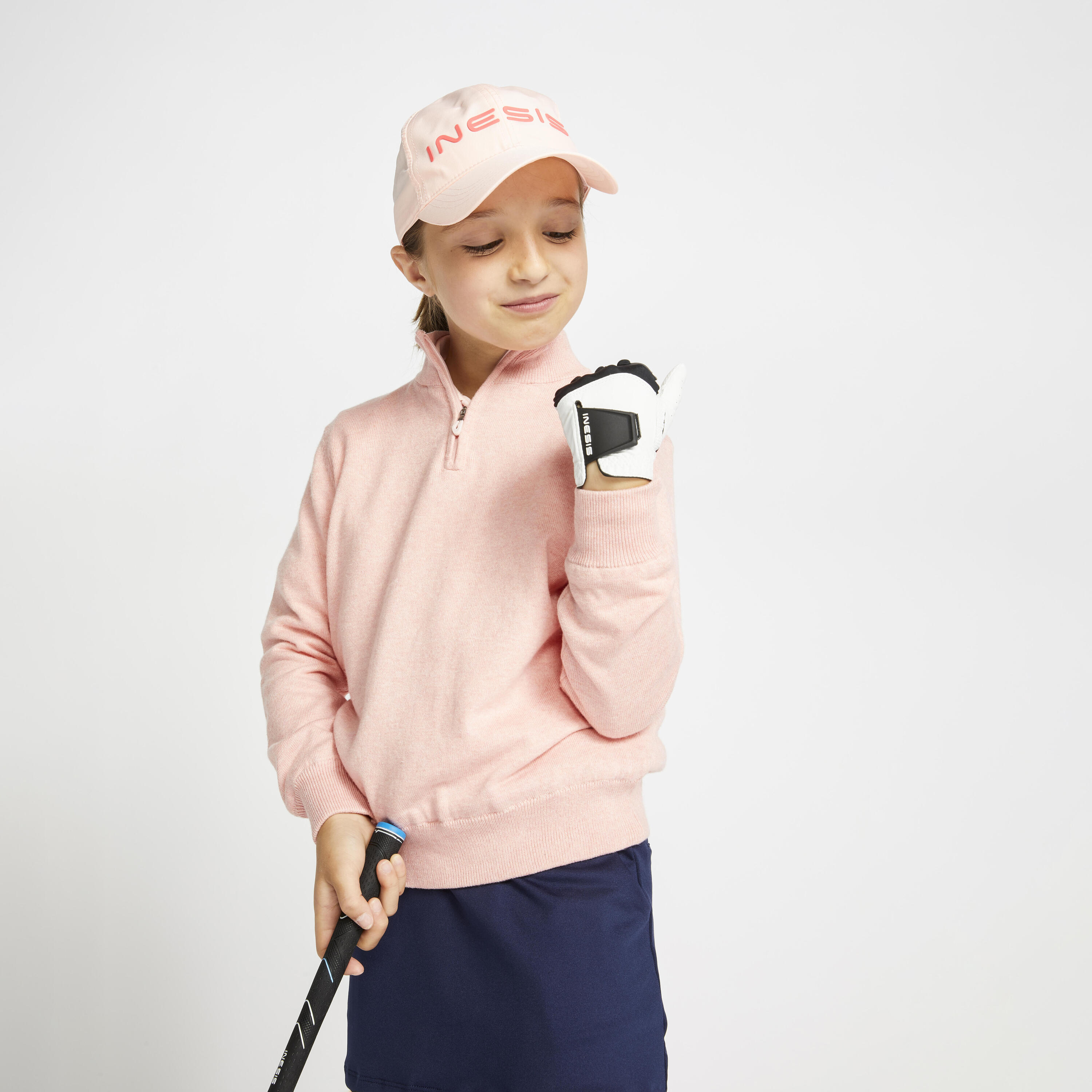 Kids golf windproof pullover MW500 pink 1/4