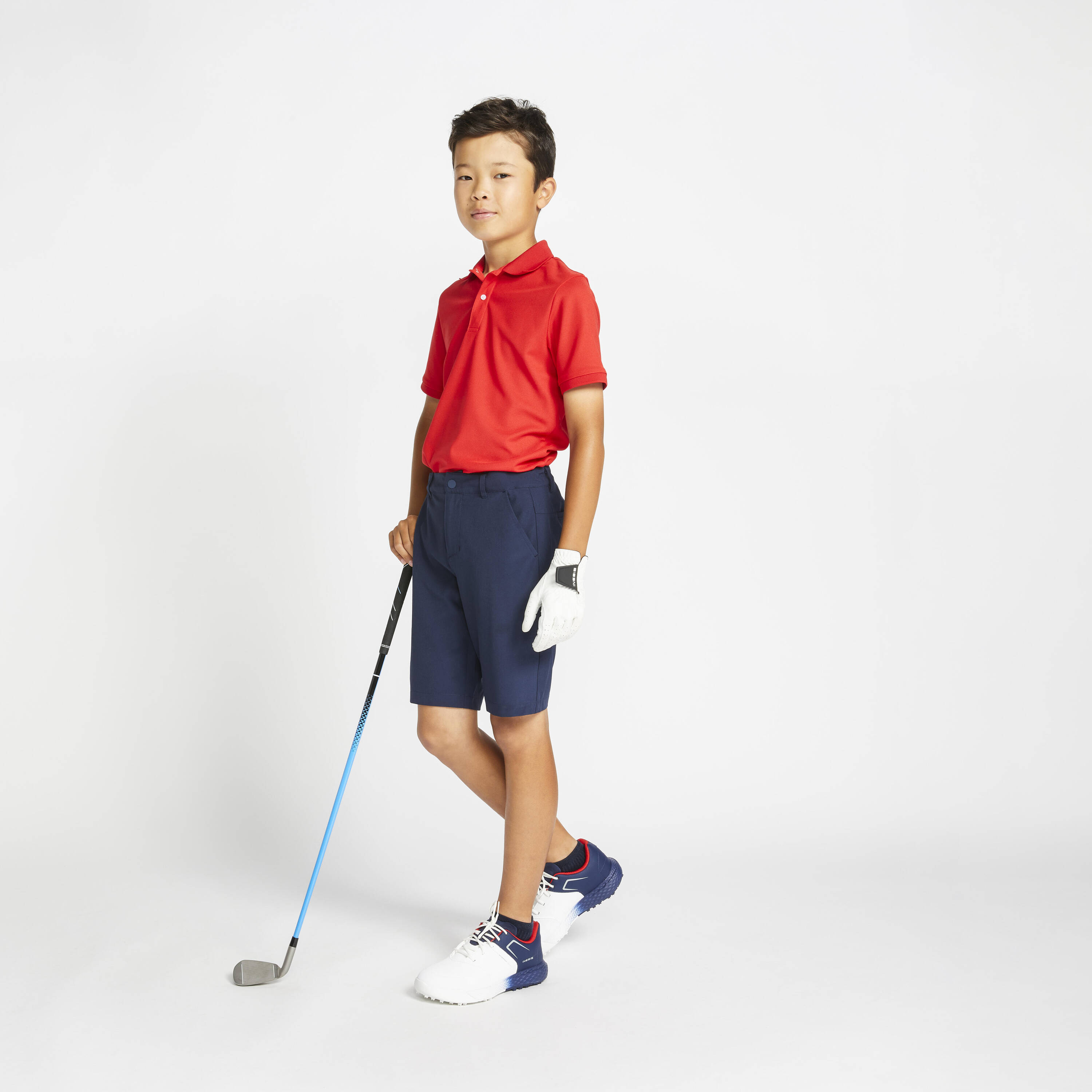 Kids golf short-sleeved polo shirt MW500 red -  2