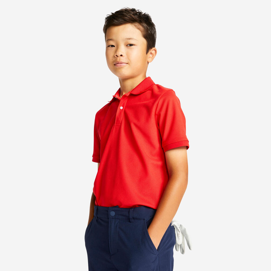 Kids golf short-sleeved polo shirt MW500 pink