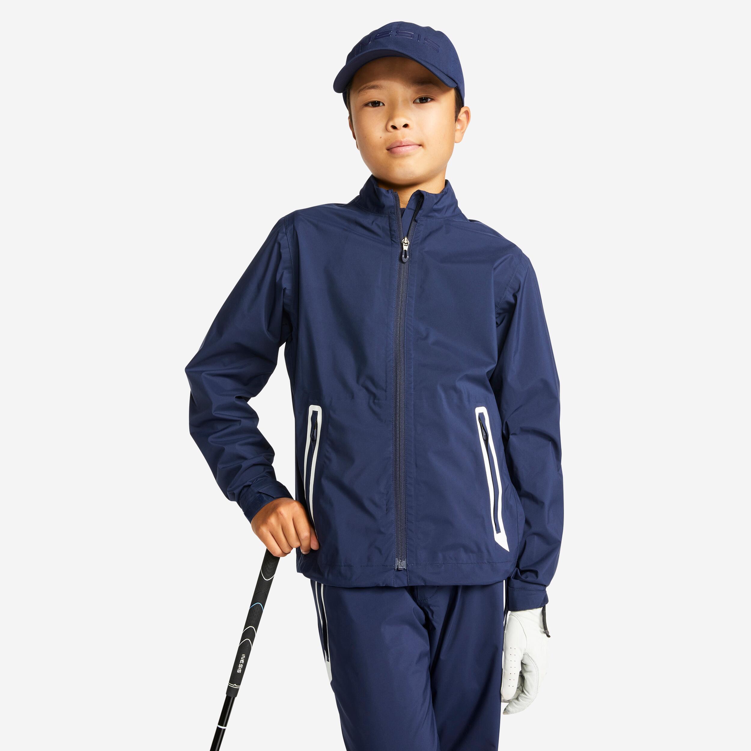 Kids golf waterproof rain jacket RW500 navy blue 1/7