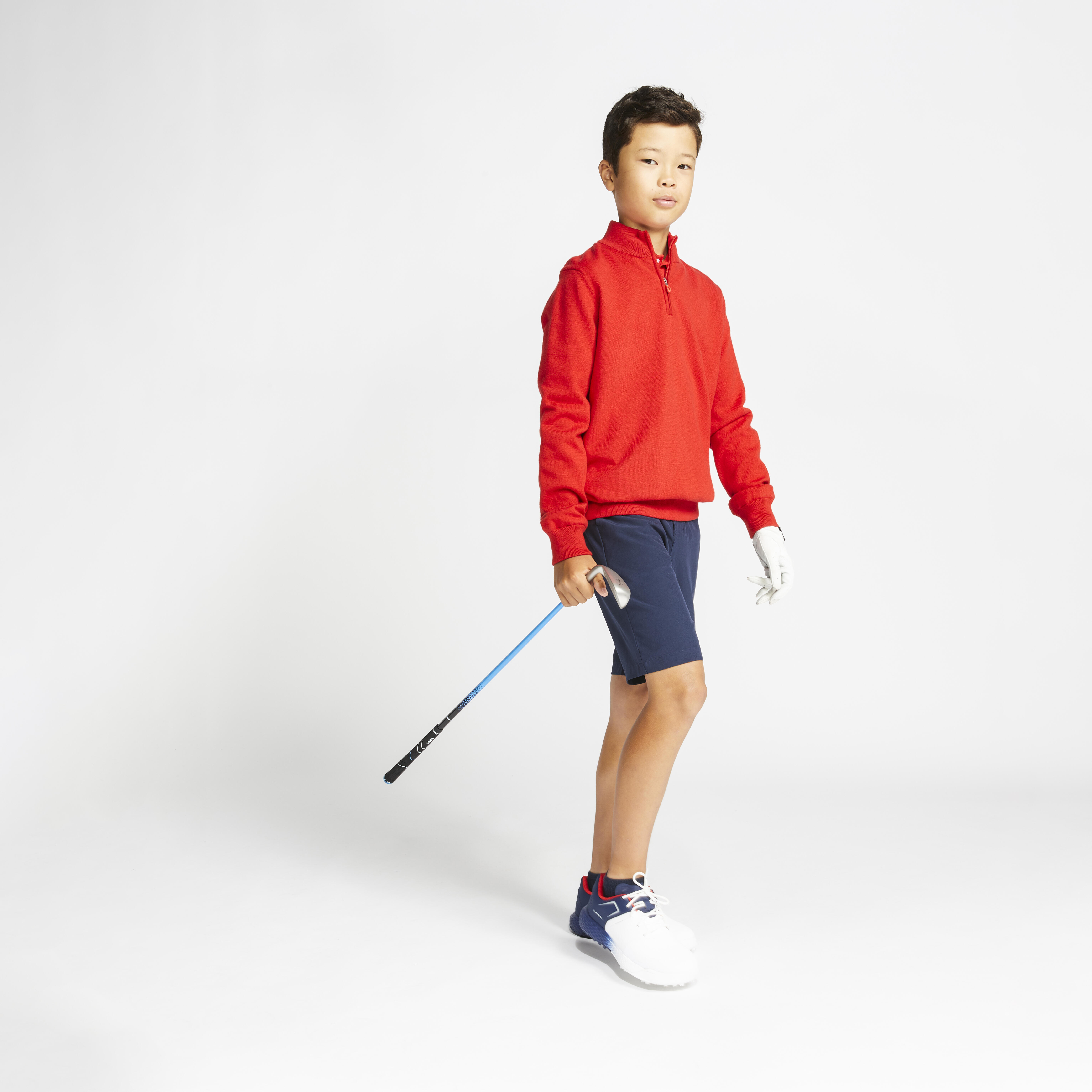 INESIS Detský golfový pulóver do vetra červený 12-13 r (151-160 cm) · záber 3