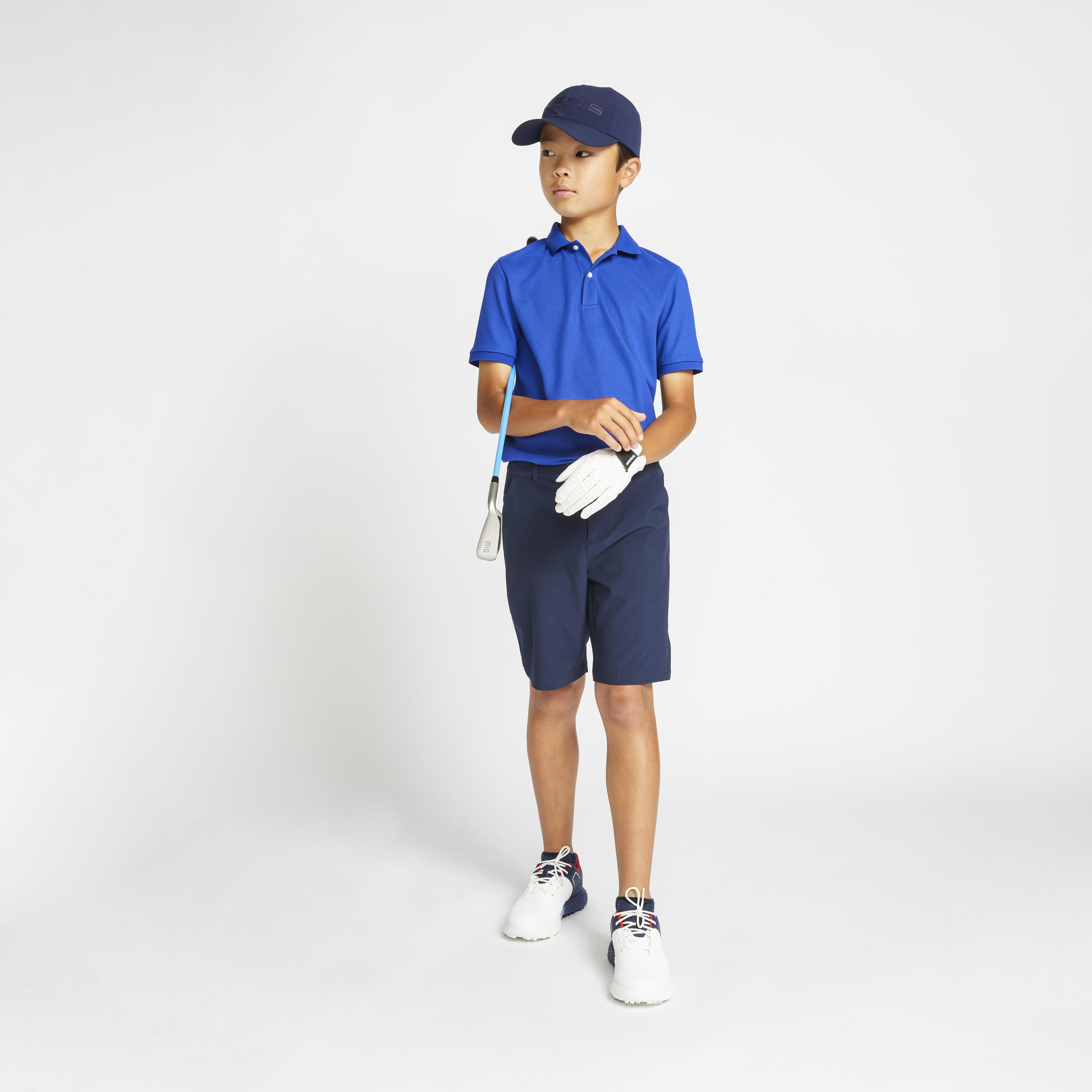 Kids golf short-sleeved polo shirt MW500 indigo blue 2/5