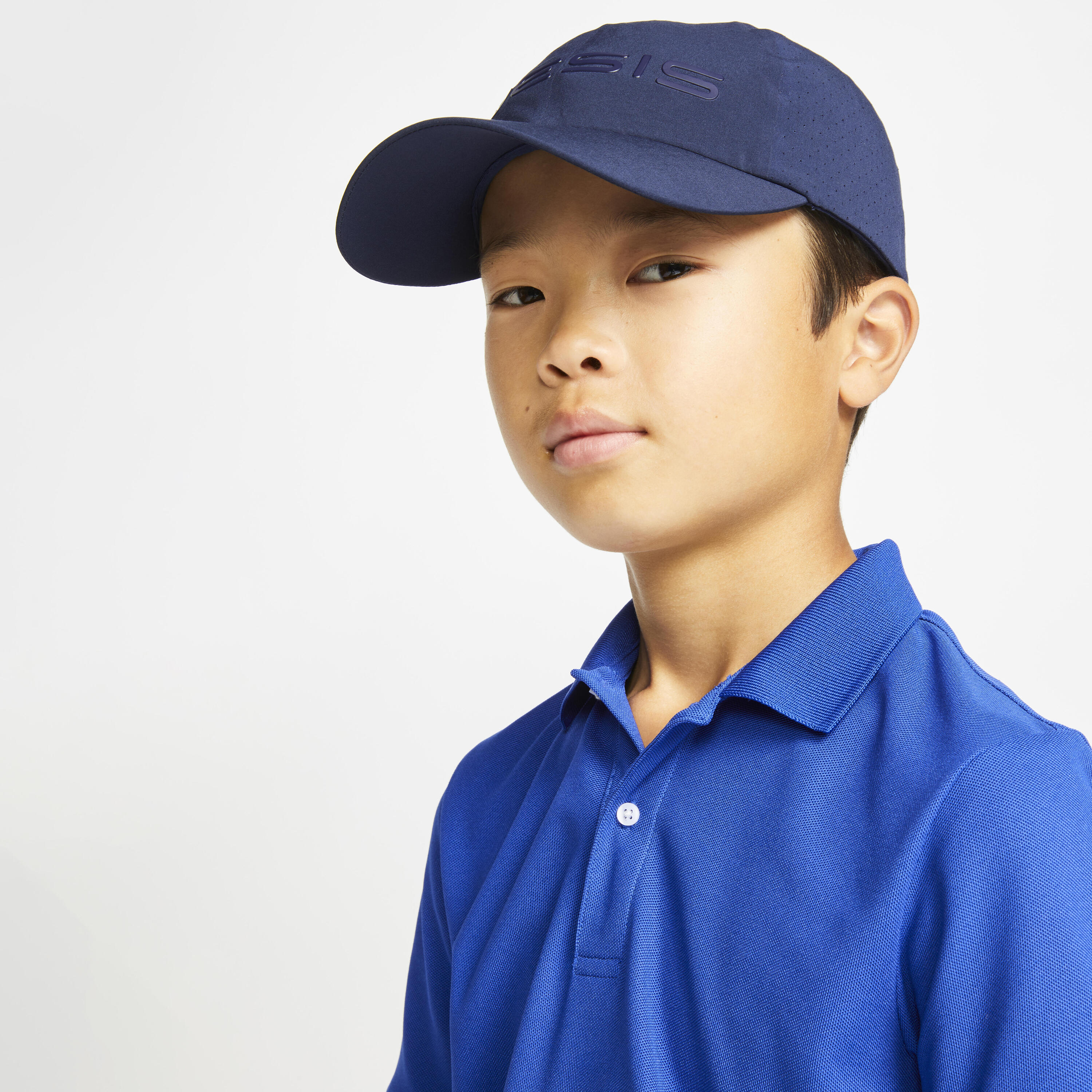 Kids golf short-sleeved polo shirt MW500 indigo blue 3/5