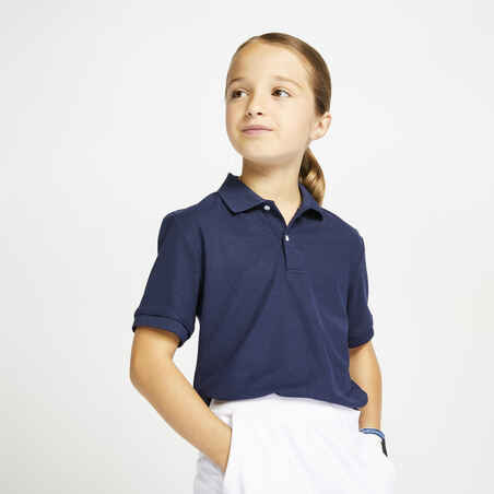 Kids golf short-sleeved polo shirt MW500 navy blue