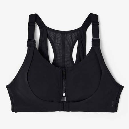 Women's High Support Double Layer Zipped Bra - Black