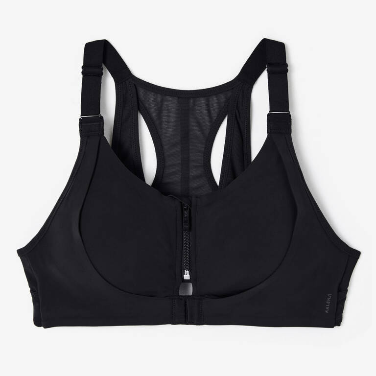 Women's High Support Double Layer Zipped Bra - Black