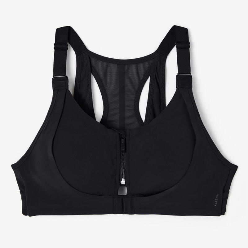 Sport-Bustier Damen Reissverschluss extrastarker Halt - schwarz 