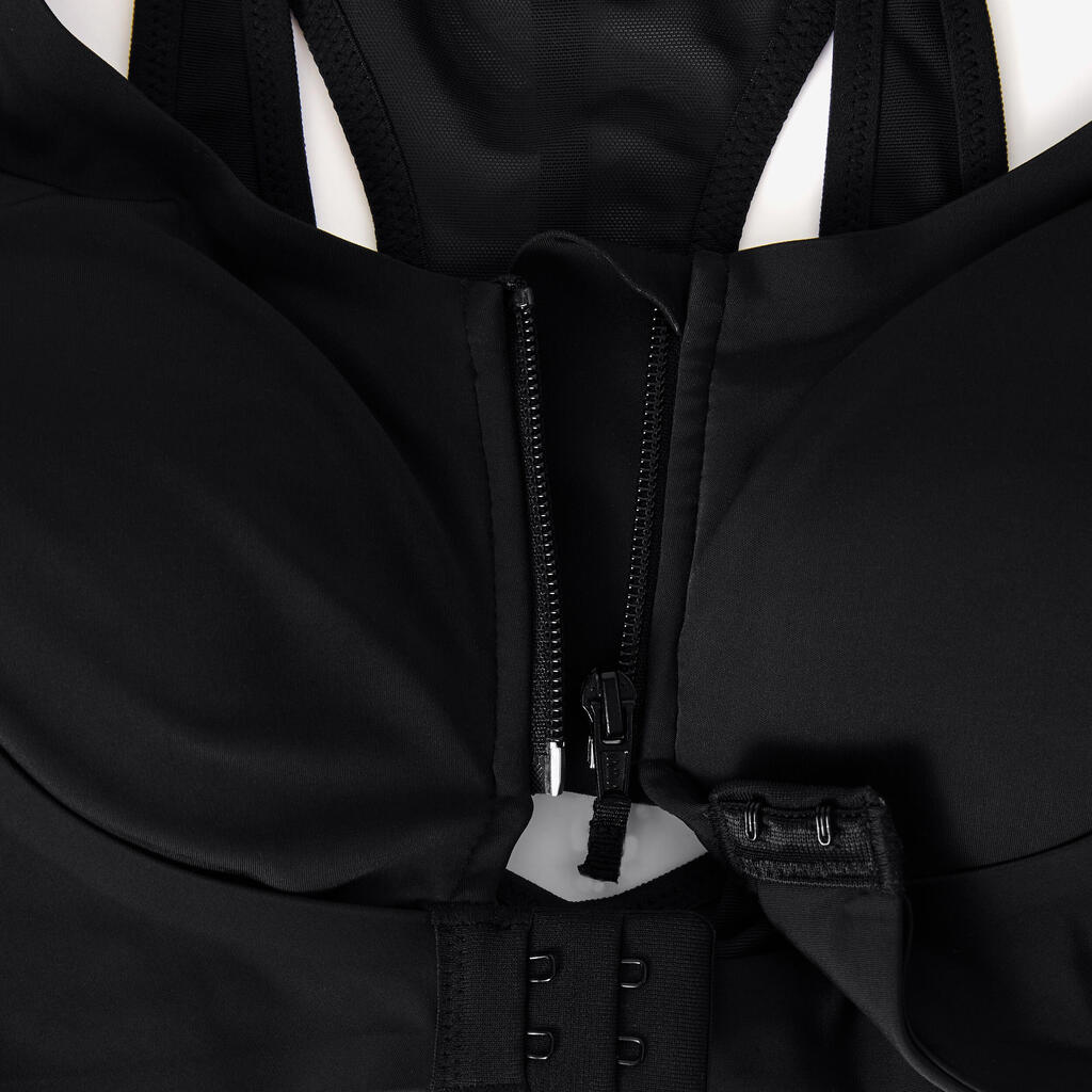 Sport-BH Damen Bustier Reissverschluss extrastarker Halt - schwarz