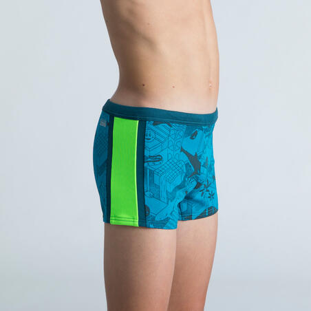 Boxer de Bain Natation Garçon - Yokob - Bleu sombre / Vert fluo