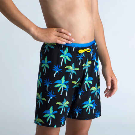 Boys’ Long Swimming Trunks 100 Palmi Black