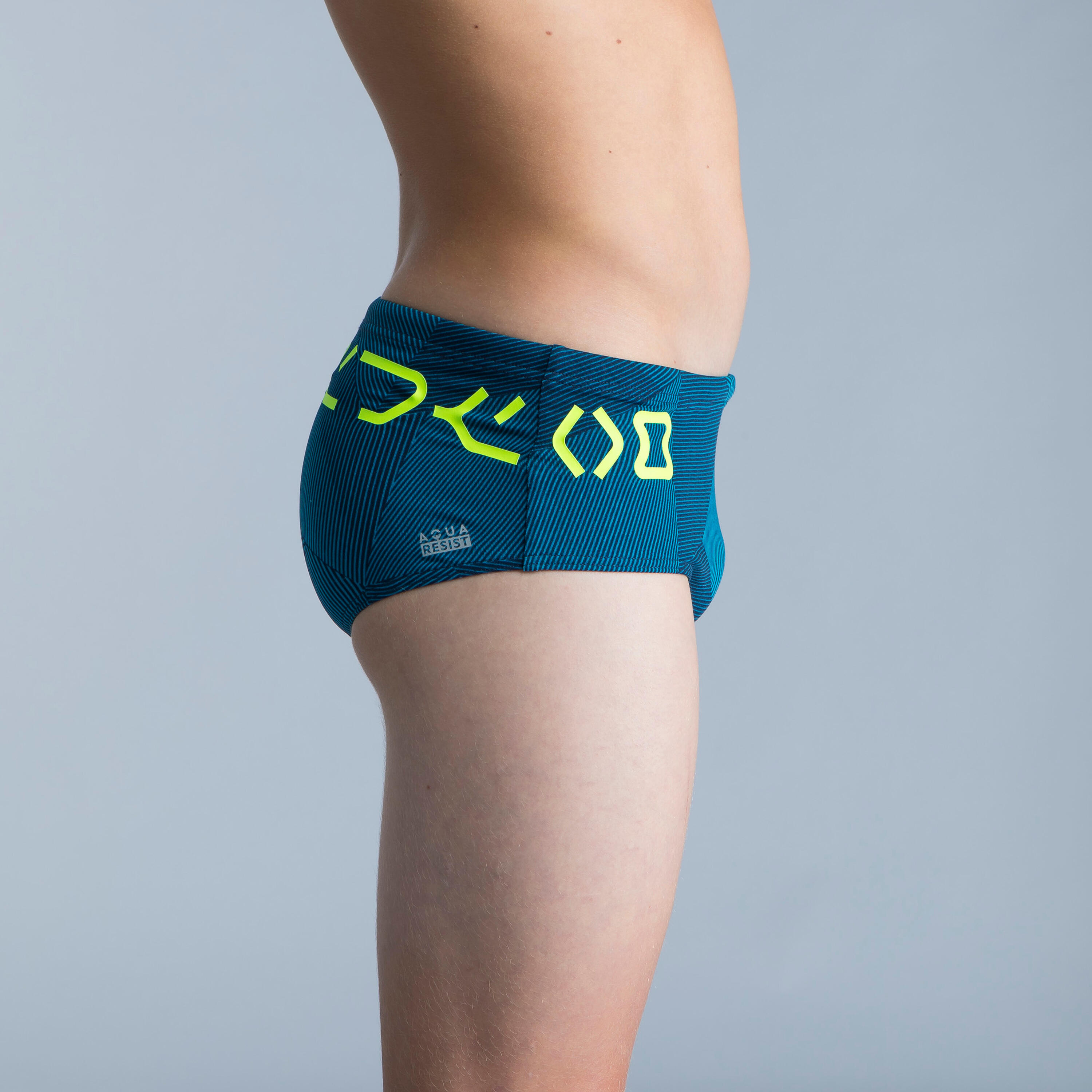 SWIMMING TRUNKS SQUARE-CUT BRIEFS 900 - LINES BLUE 2/4