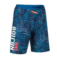 Boys’ Swimming Shorts 100 Long - All-over Palm Blue