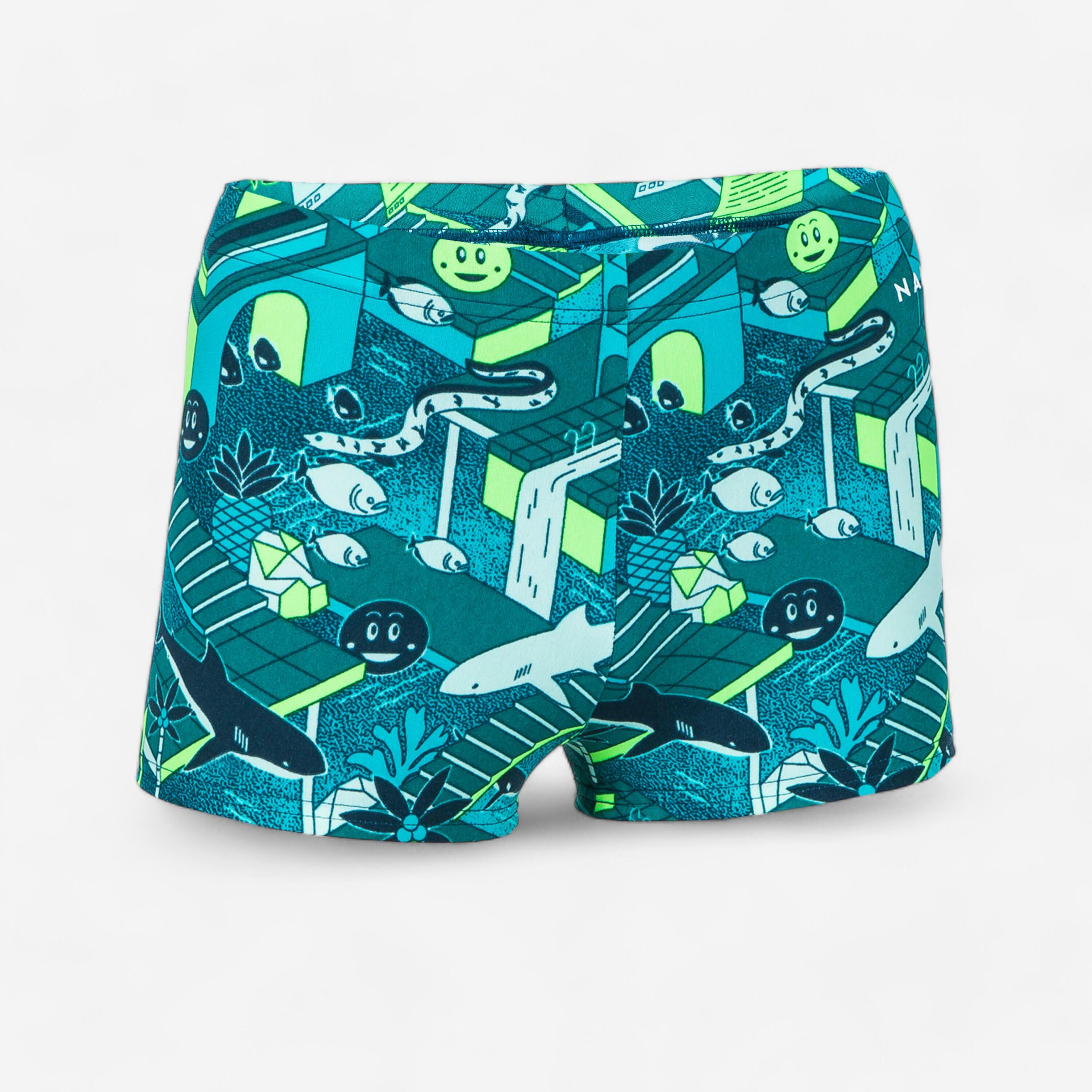 Boy's Swimming Boxer Brief - Fitib - Petroleum blue / Fluorescent green