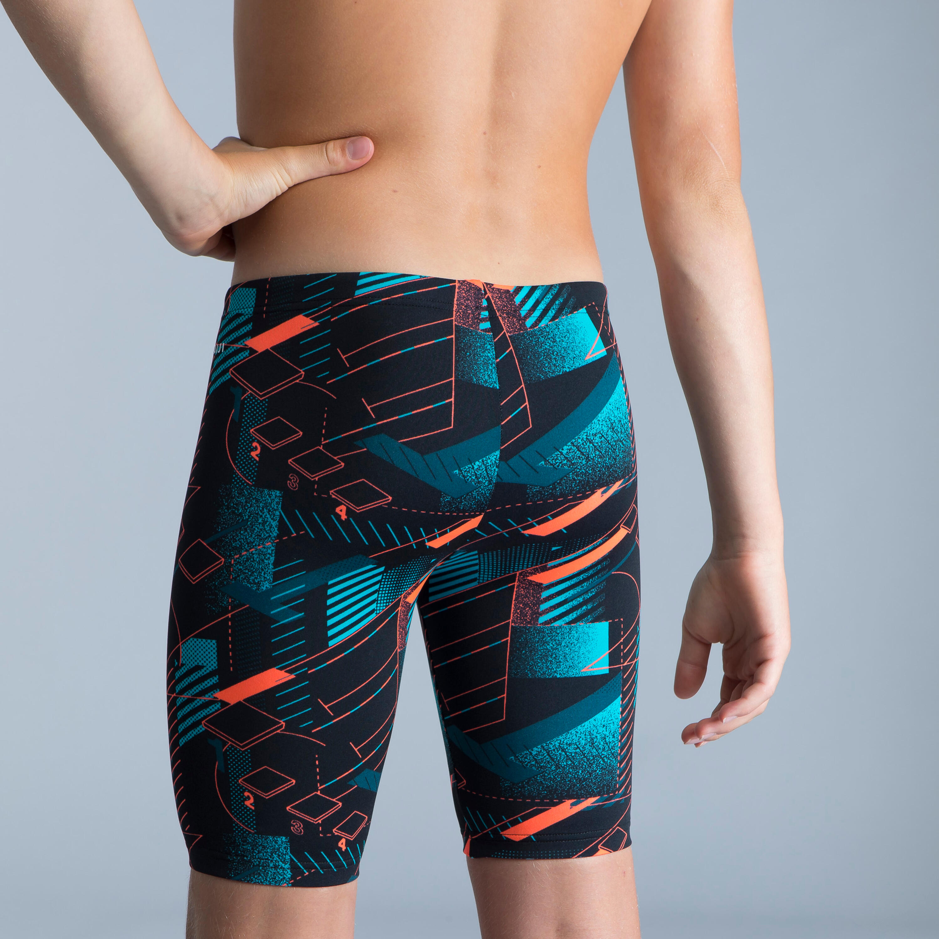 Boys’ Swimming Jammer Fitib Black / Bright Red / Turquoise 3/4