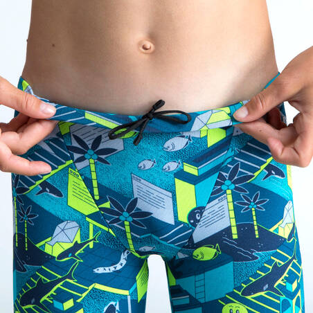 Boys’ Swimming Jammer - Fitib - Turquoise blue / Neon yellow / Grey