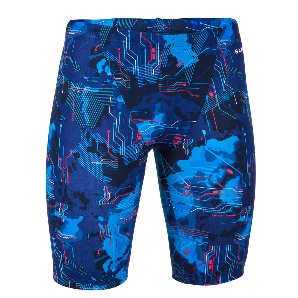 Boys’ Swimming Jammer Fitib Navy Blue/Neon Red