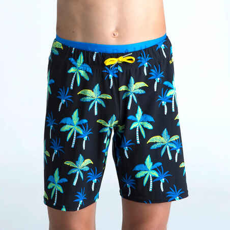 Boys’ Long Swimming Trunks 100 Palmi Black