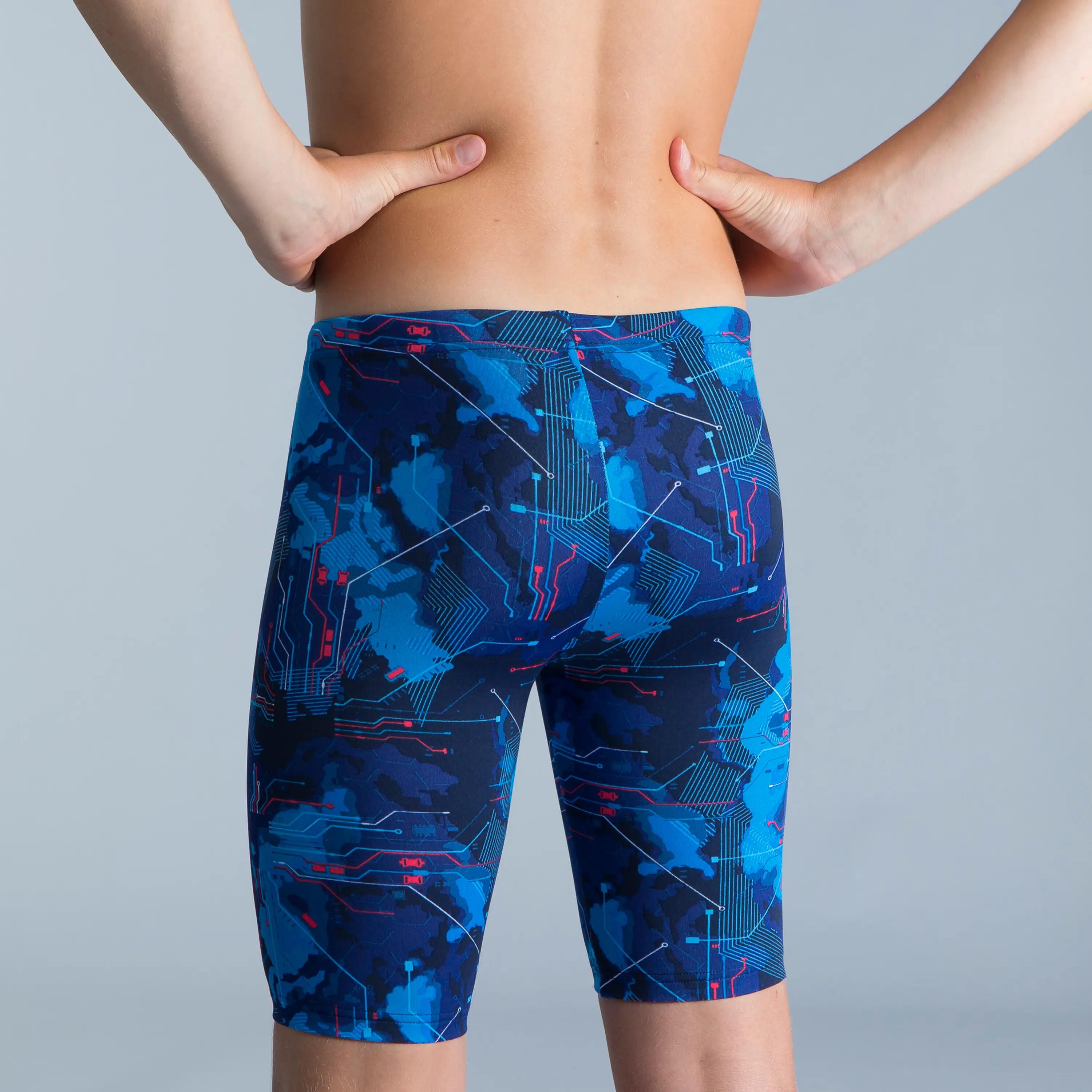 Boys’ Swimming Jammer Fitib Navy Blue/Neon Red 4/5