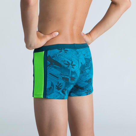 Boxer de Bain Natation Garçon - Yokob - Bleu sombre / Vert fluo