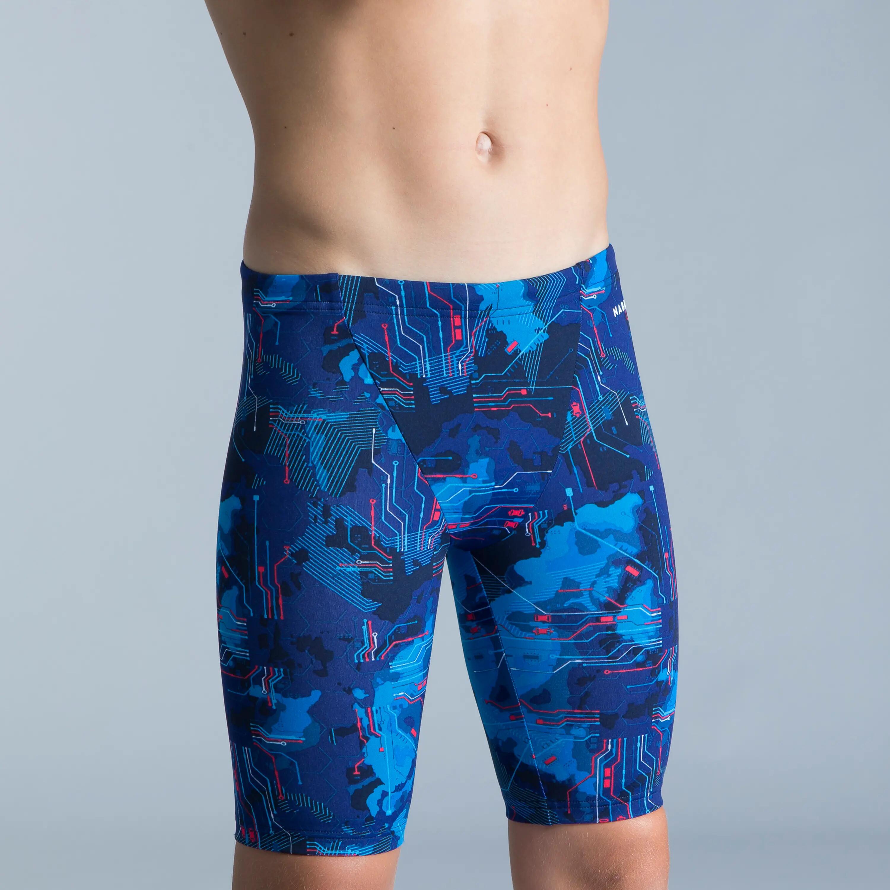 Boys’ Swimming Jammer Fitib Navy Blue/Neon Red 2/5