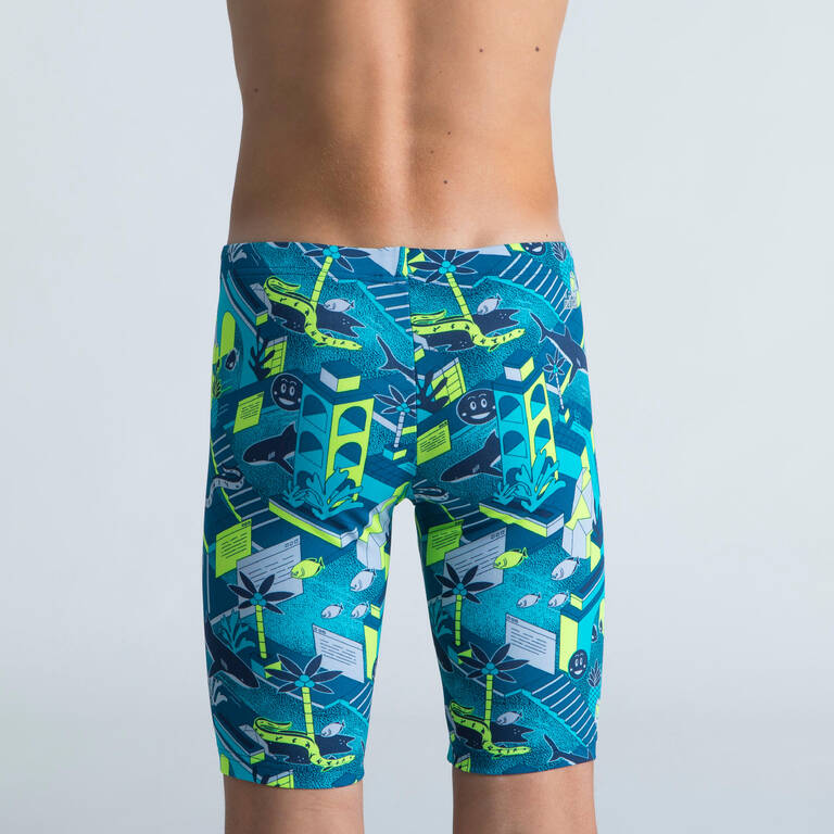 FITIB 500 BOY'S SWIMMING JAMMER -TURQUOISE BLUE / NEON YELLOW / GREY