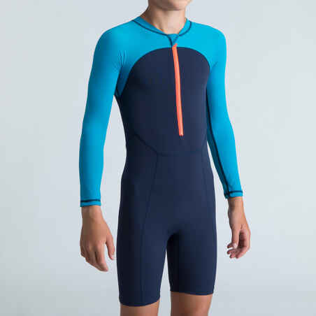 Modra plavalna obleka z dolgimi rokavi 100 za dečke 