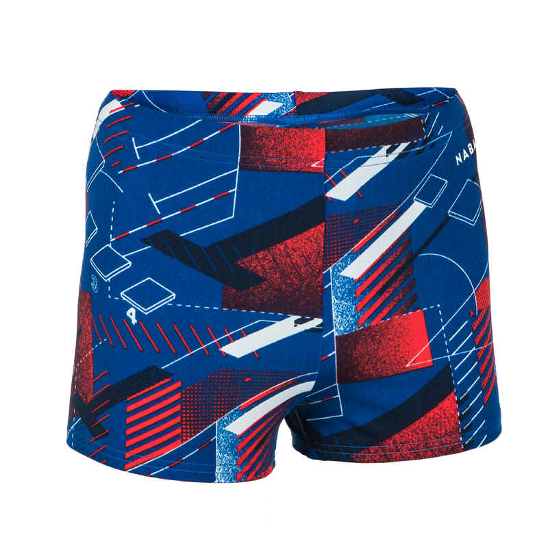 Badehose Boxer Fitib Kinder ultramarinblau/neonrot/weiss