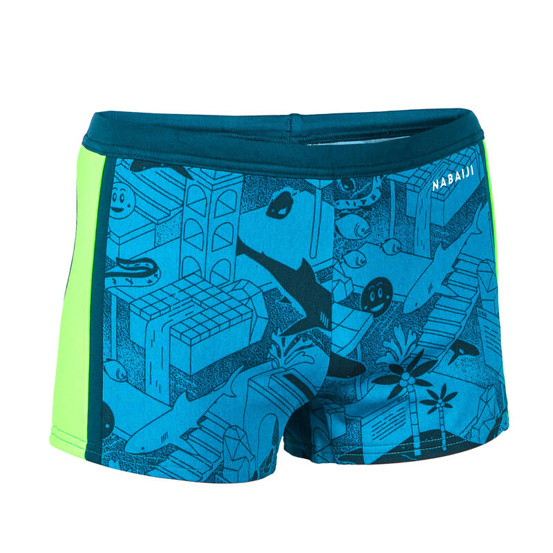 Boxer de Bain Natation Garçon - Yokob - Bleu sombre / Vert fluo