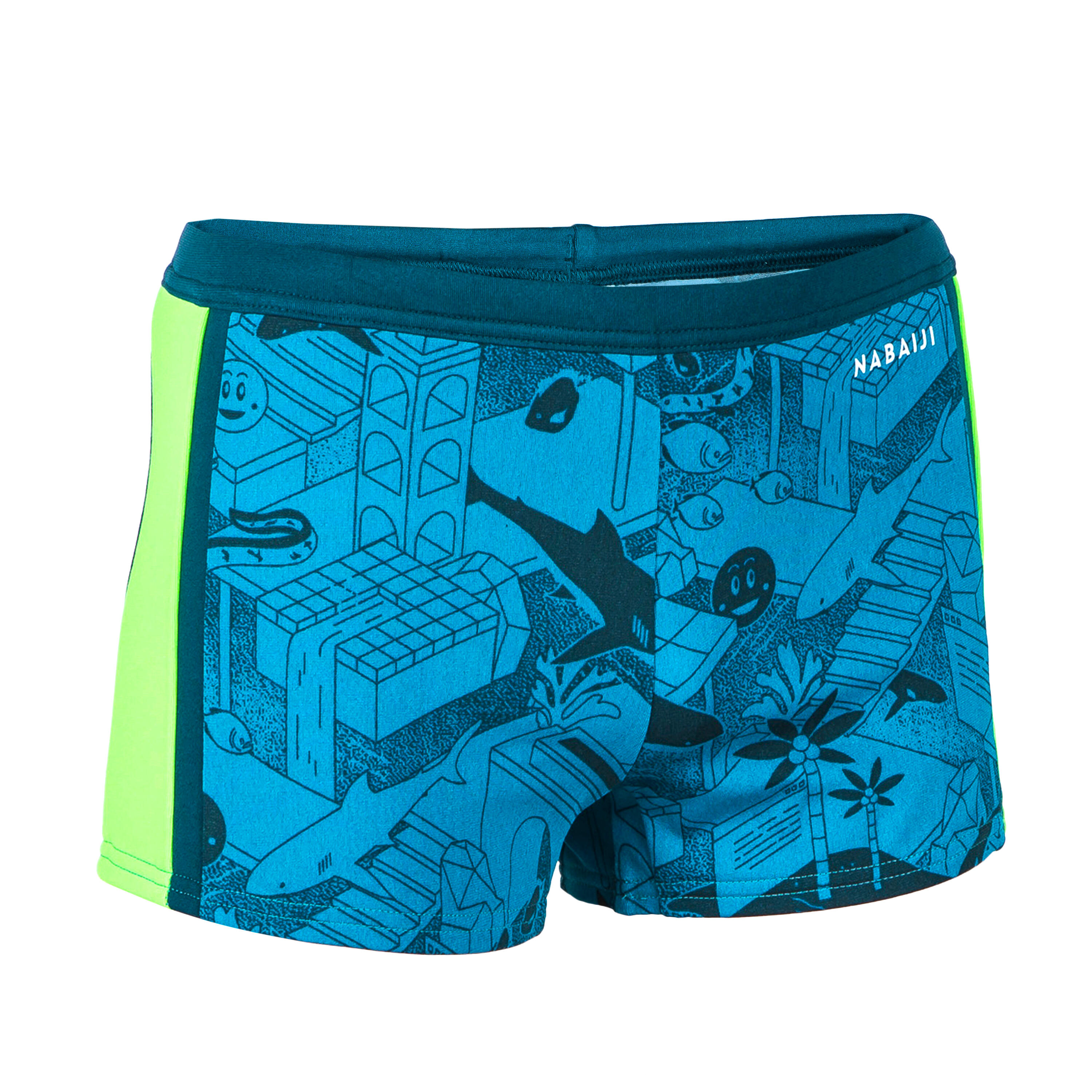 Boys’ Swimming Trunks Yokob Dark Blue / Neon Green 1/5