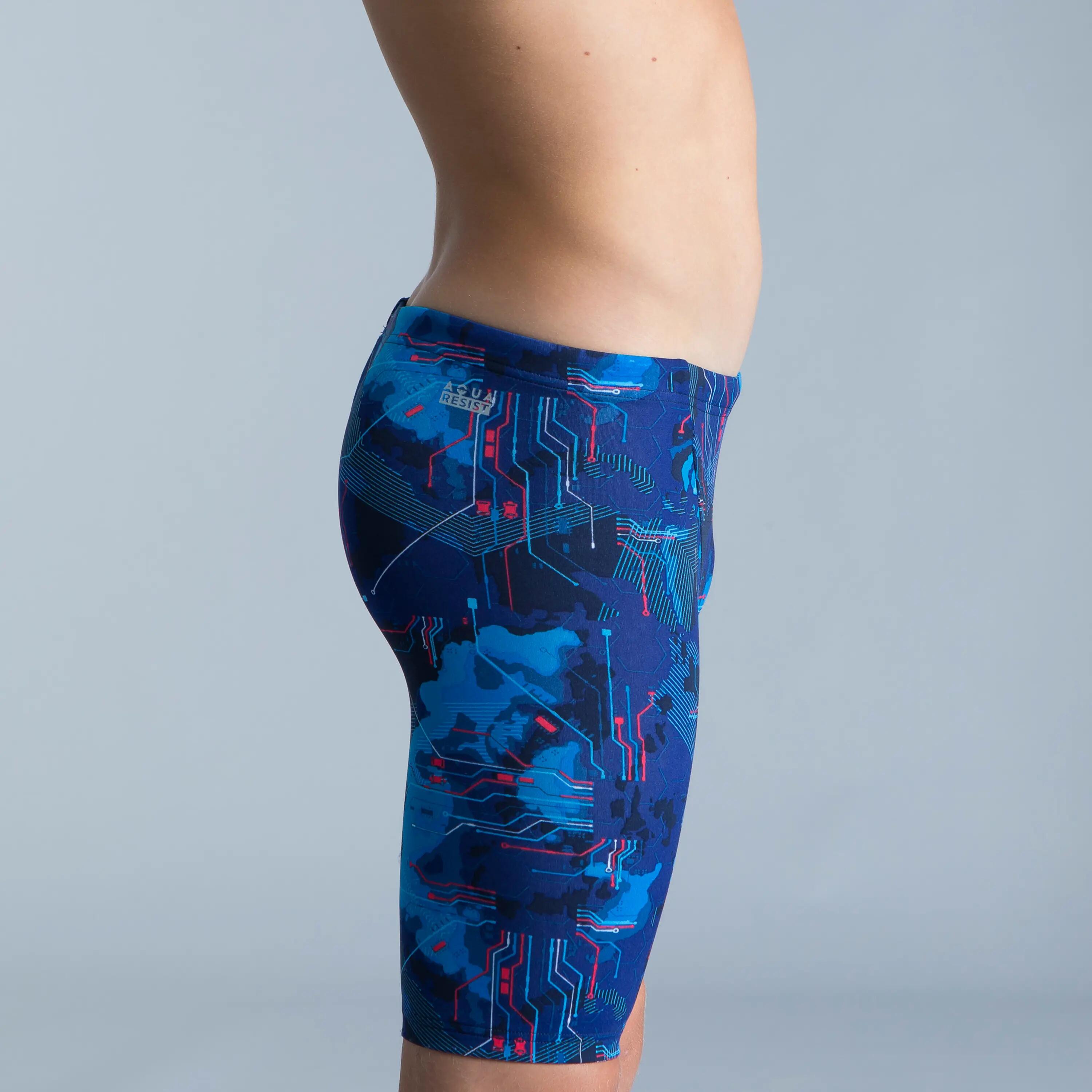Boys’ Swimming Jammer Fitib Navy Blue/Neon Red 3/5