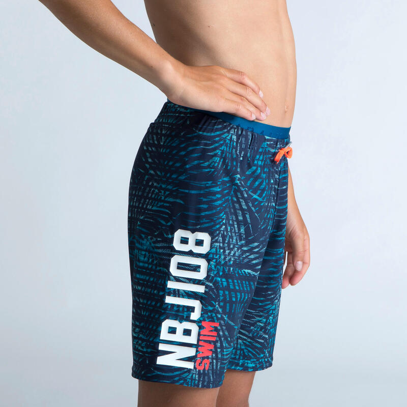 Schwimmshorts - 100 Long All Palm Jungen blau 