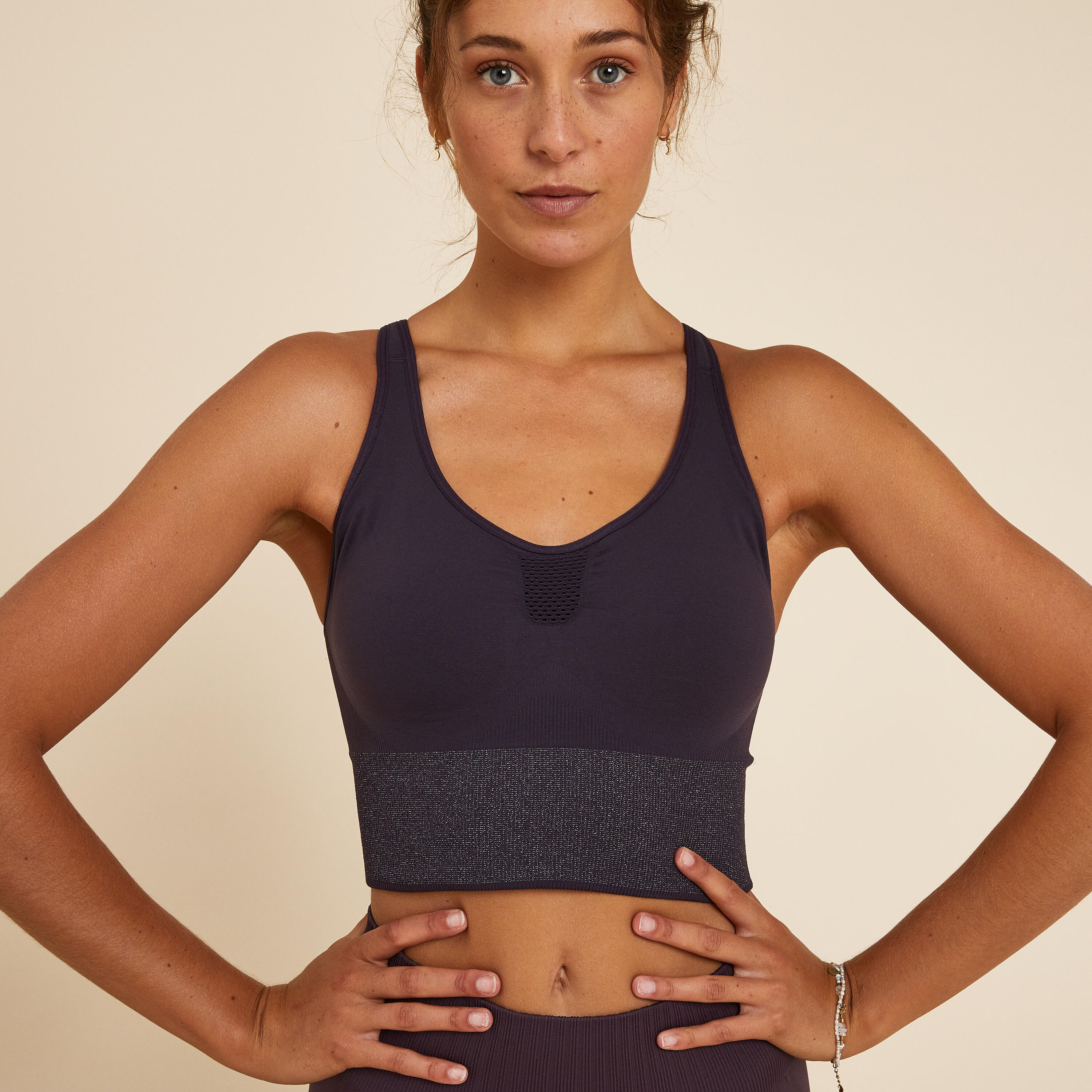 KIMJALY Women's Yoga Cropped Sports Bra - Dark Purple