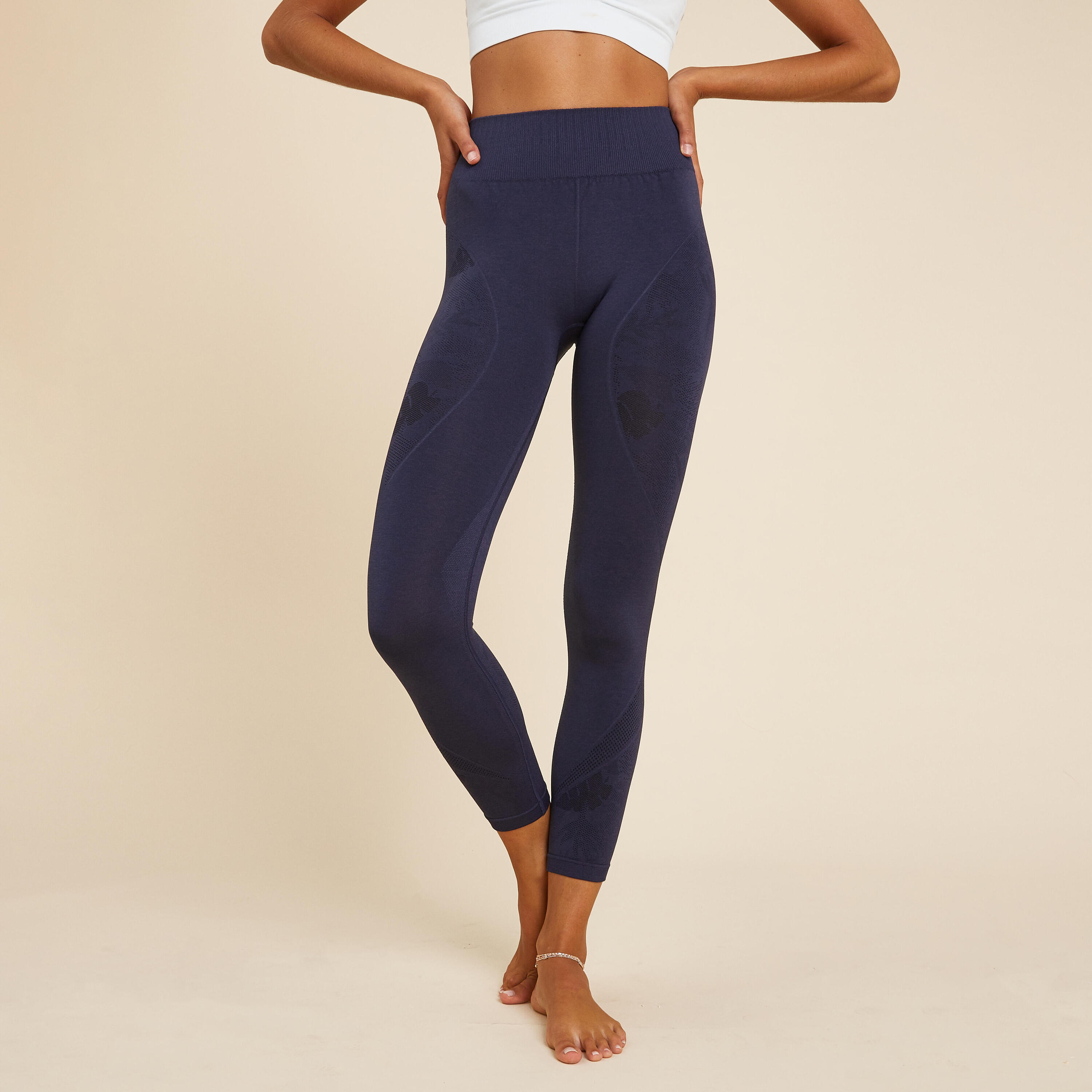 KIMJALY Women's Seamless 7/8-Length Dynamic Yoga Leggings - Dark Mottled Blue