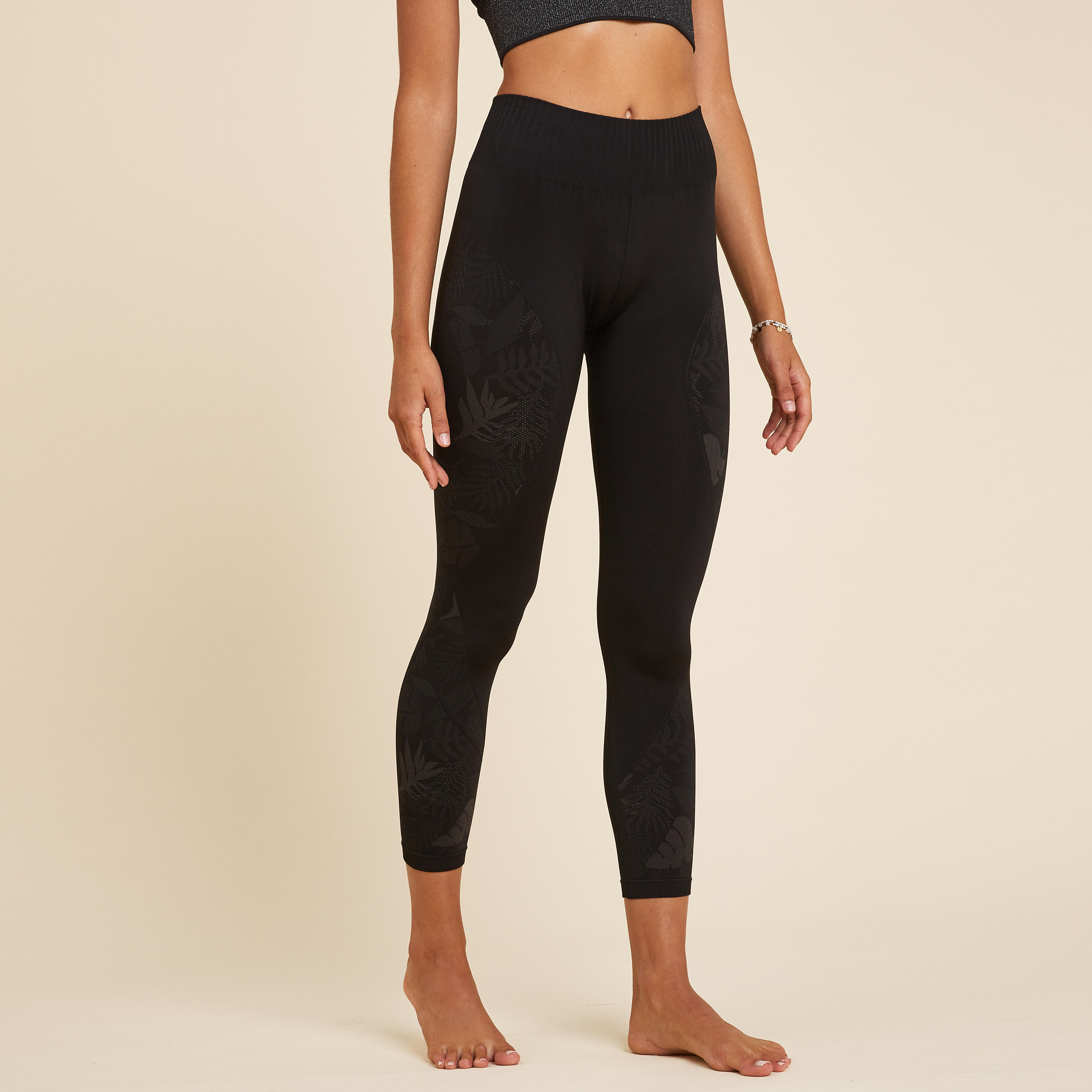 Seamless 7/8 Yoga Leggings - Black, Charcoal grey - Kimjaly - Decathlon