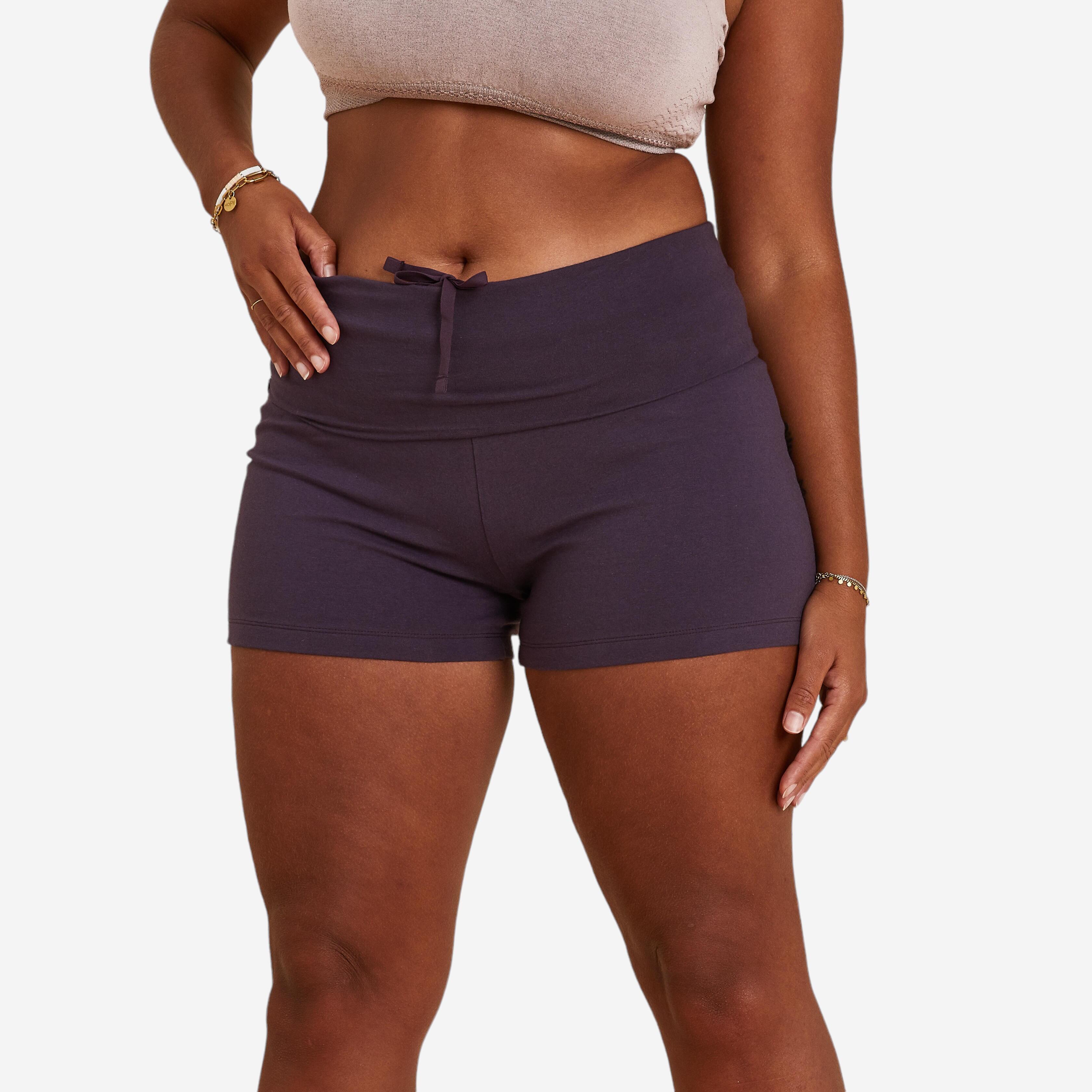 Pantaloncini donna yoga cotone bio nero-grigio melange KIMJALY | DECATHLON